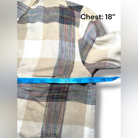Aritzia Wilfred Free Flannel Shirt Boyfriend Button Up Plaid beige Brown XS - Picture 5 of 7